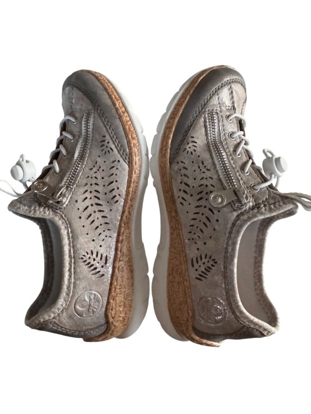Rieker Nikita Trainer Womens Silver Leather Sneakers 36 US 6 Side Zipper Lace-Up - Picture 8 of 12